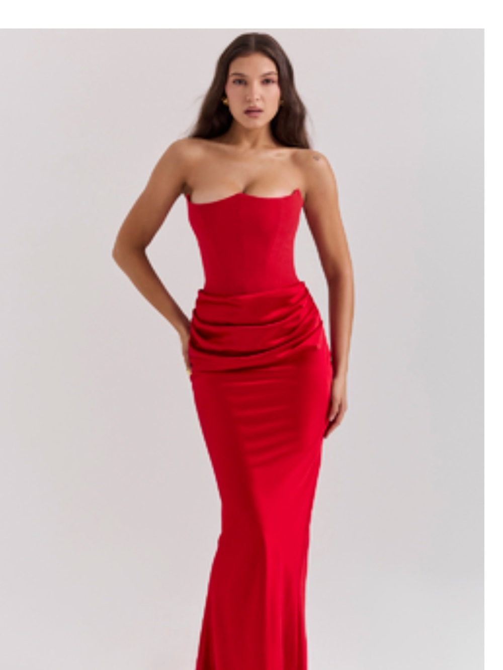 House of CB Strapless Red Draped Waist Gown